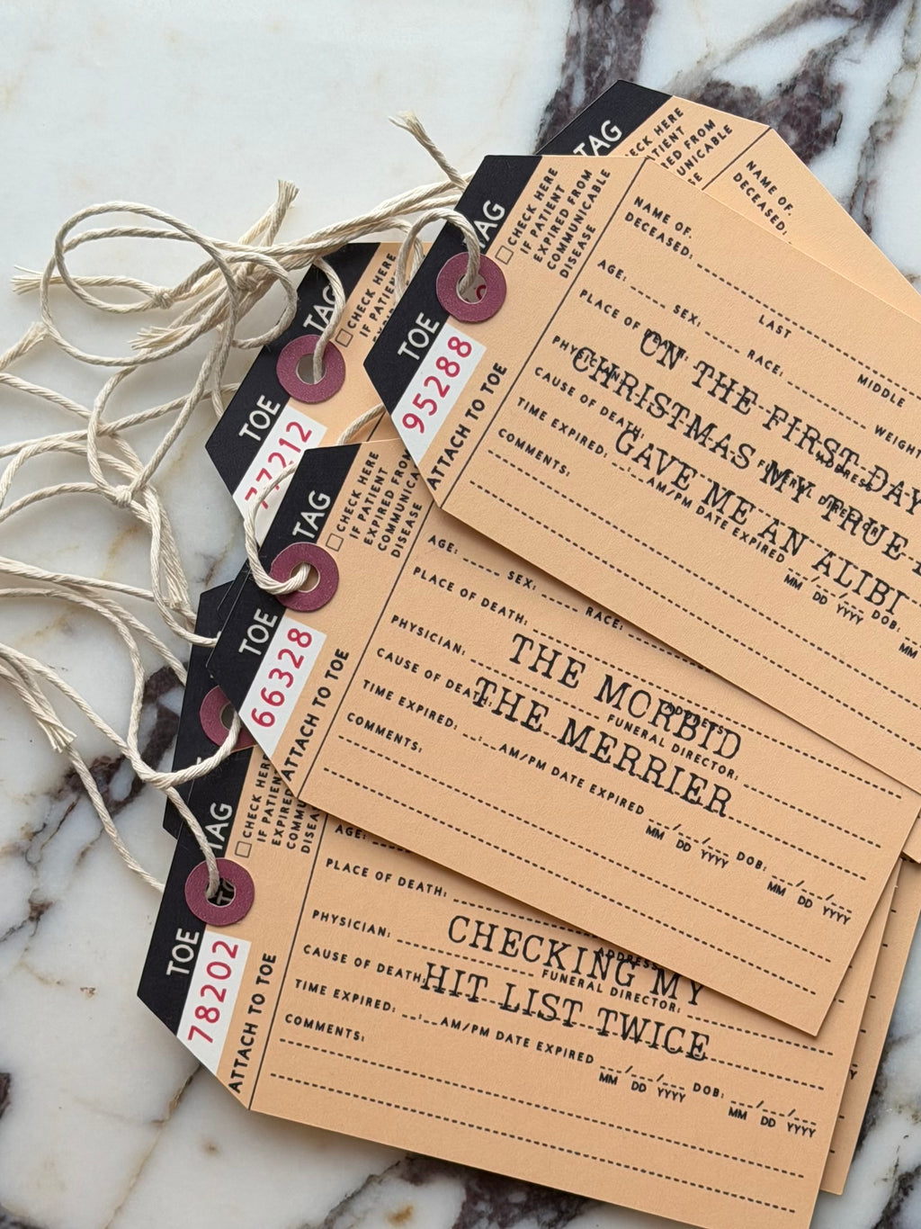 Toe Tag Ornaments