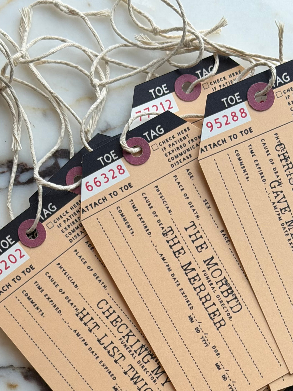 Toe Tag Ornaments