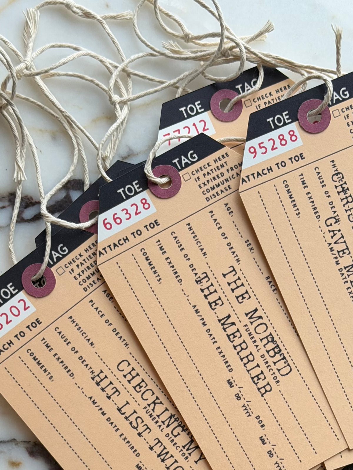 Toe Tag Ornaments